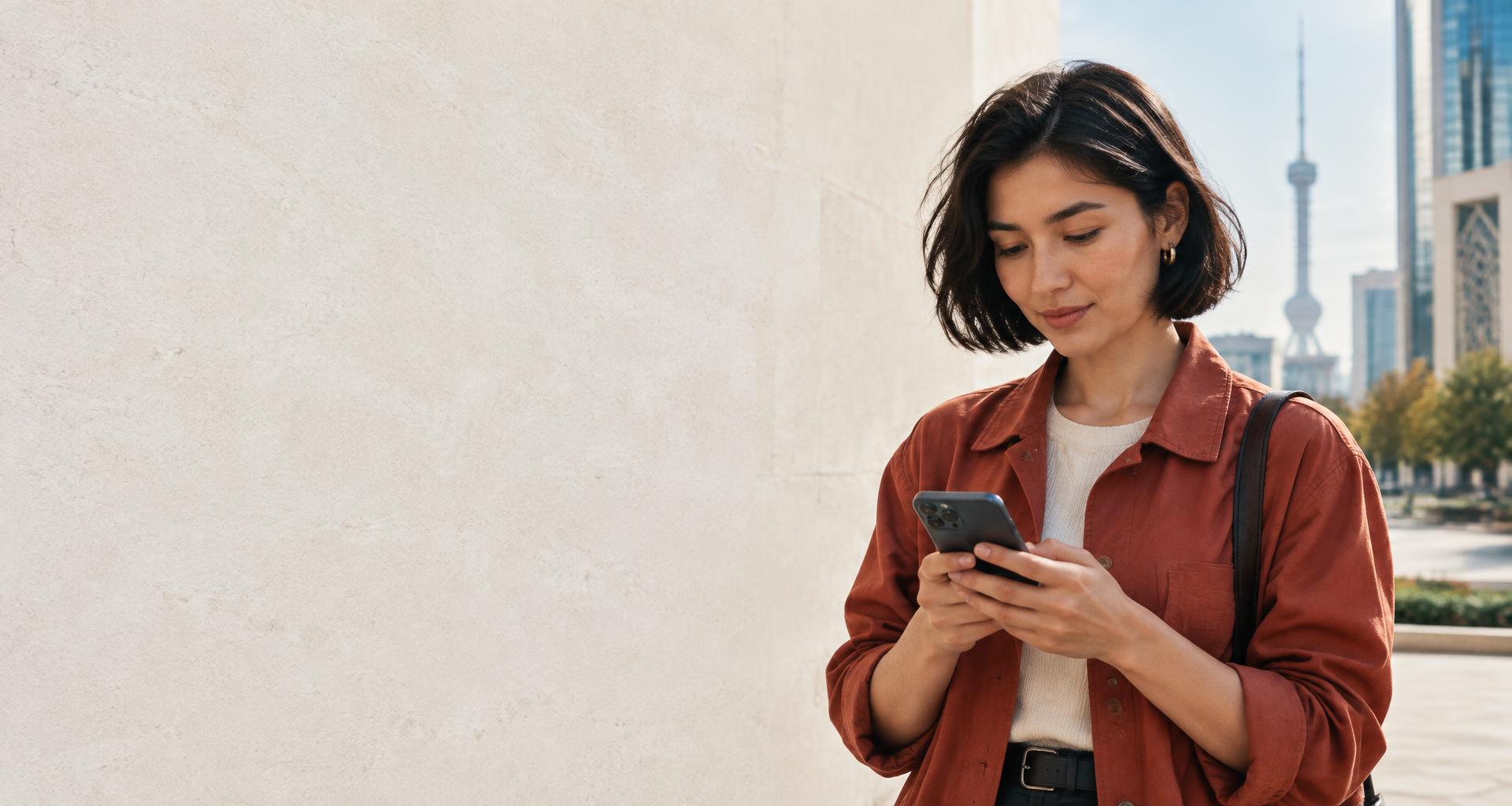 Telefon orqali dunyo bilan muloqot qilayotgan inson — Lingo g‘oyasining ijodiy tasviri